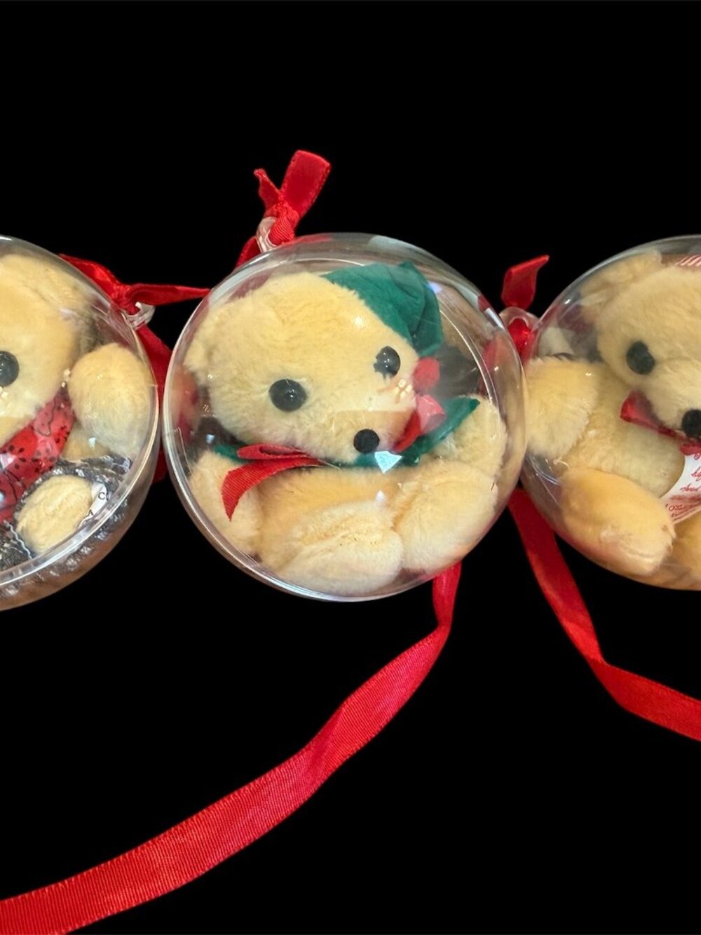 Vintage 1980's Teddy Bear Ornaments - Set of 3